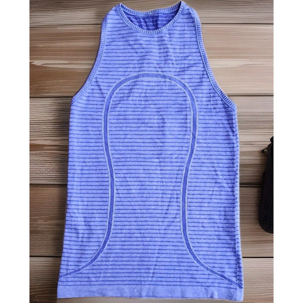 Lululemon Women's Top Swiftly Tech Tank Scoop Striped Logo Purple Sz Xs-S